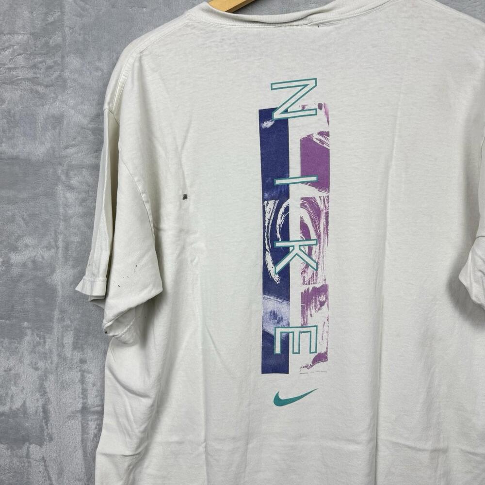 Vintage 90s Nike T-Shirt Made in USA Purple Teal Graphic Swoosh Logo Men’s M Y2K - Picture 7 of 12